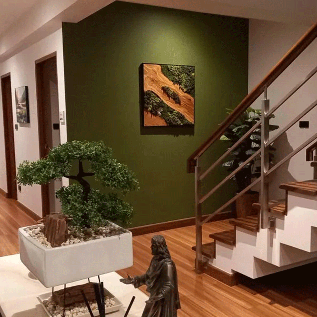 Unique Moss and Olive Wood Wall Art